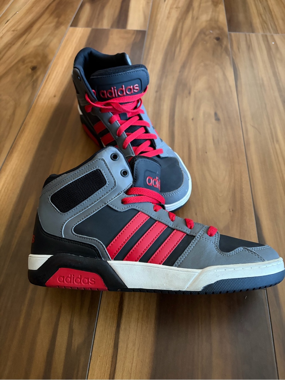 adidas Kids High-Top Sneakers in Black, Gray & Red Accents